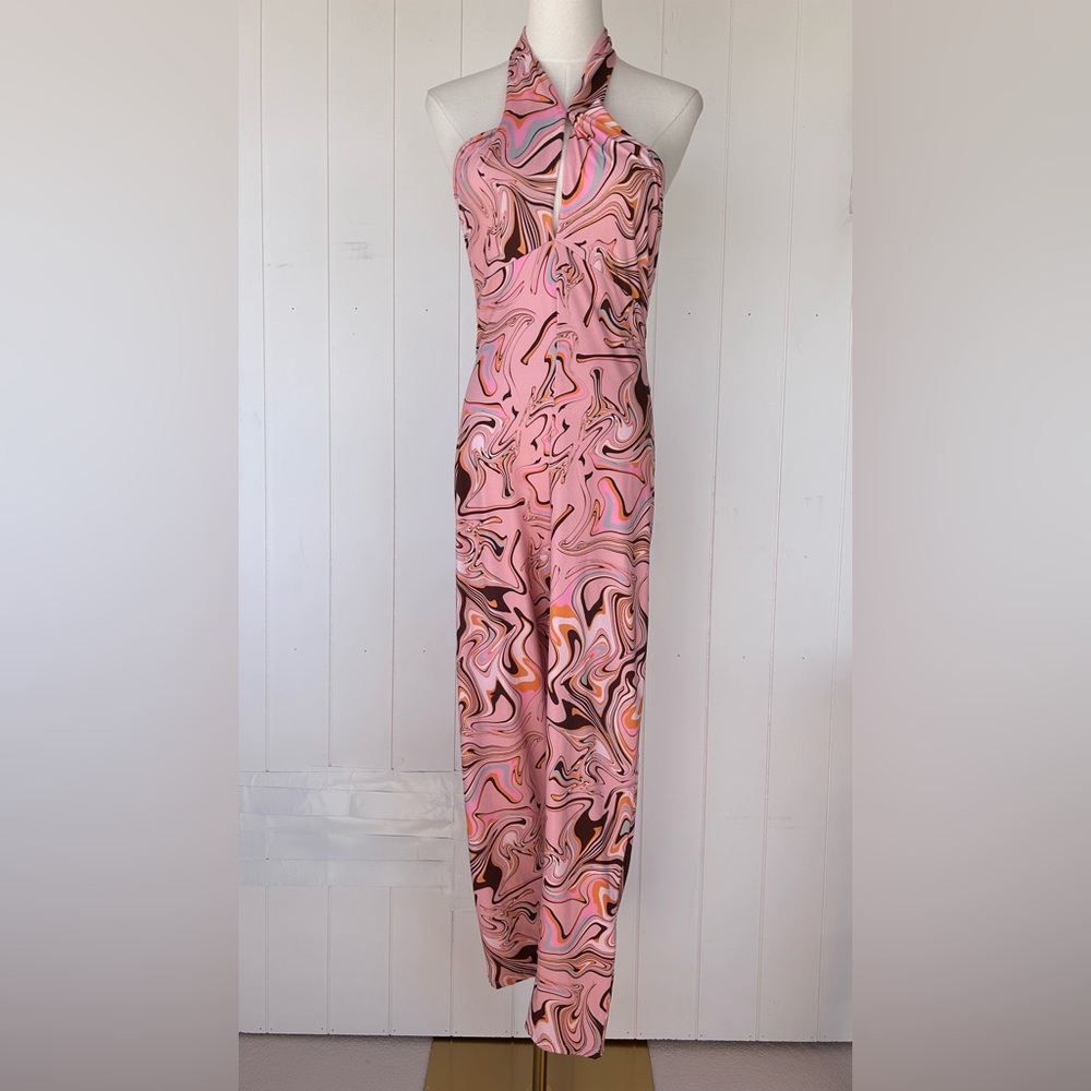 Zara Women’s Halter Neck Retro Jumpsuit‎ Swirl Design Size Large